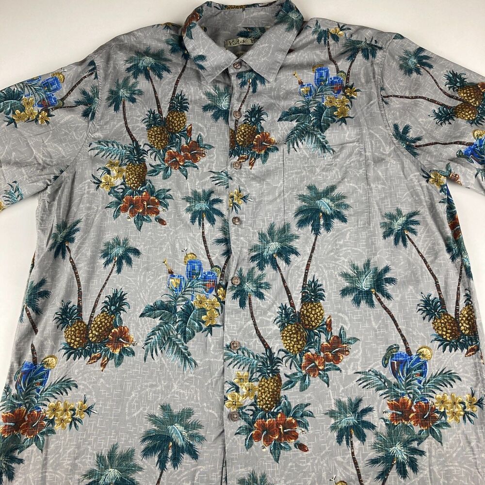Batik Bay Shirt Mens XL Tropical Hawaiian Pineapple Palm Tree Rayon Button Up